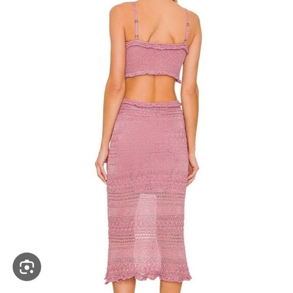 Misa Los Angeles Skye Dress Rose Knit metallic crochet cut out Revolve New - Picture 2 of 15